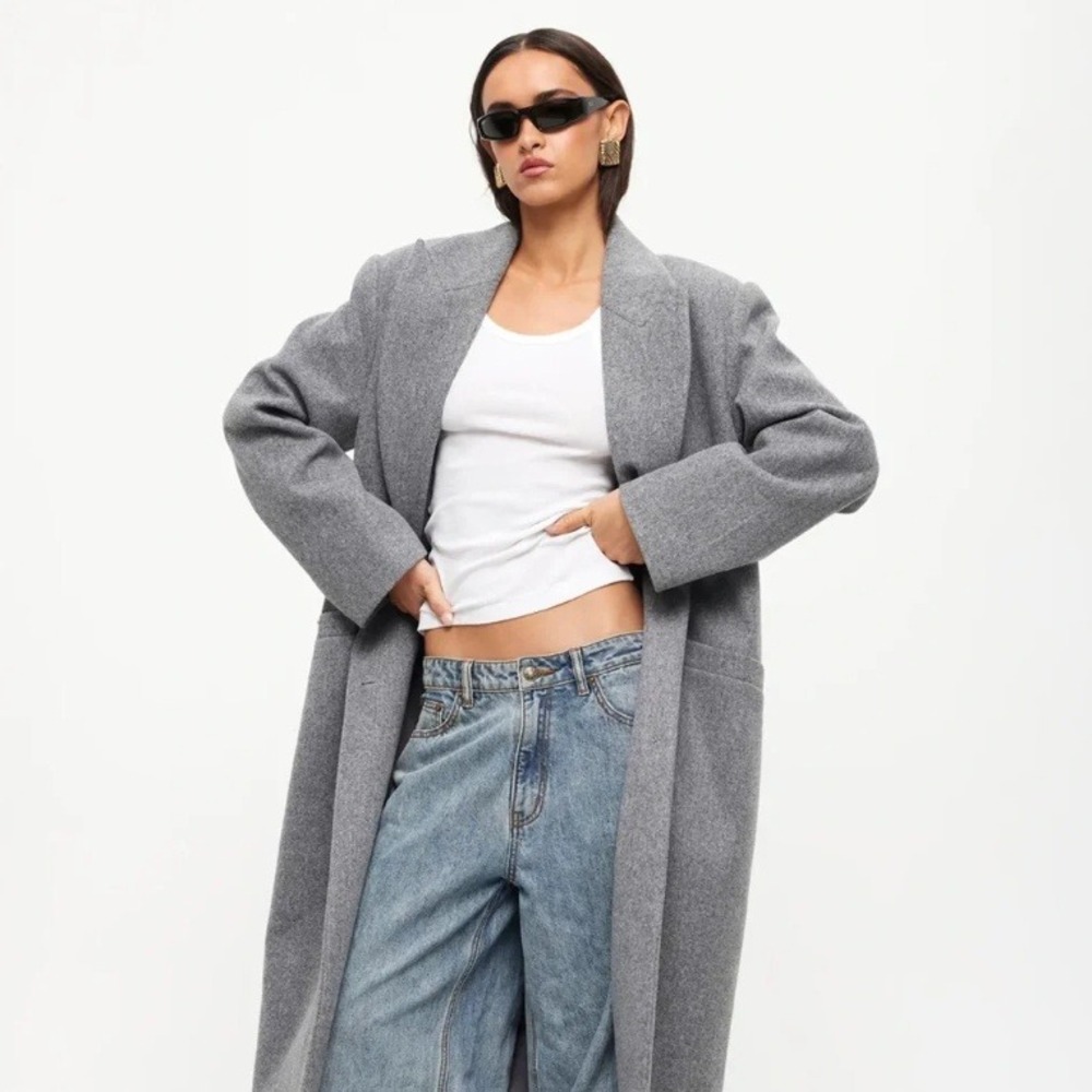NWOT Lioness Olsen Coat Longline Oversized Wool Look Overcoat Grey Heather XS